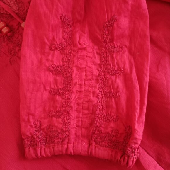 vintage Y2K embroidered red long sleeve peasant blouse top - Picture 6 of 7